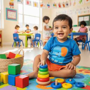 Joyful toddler enjoying playtime at kidie